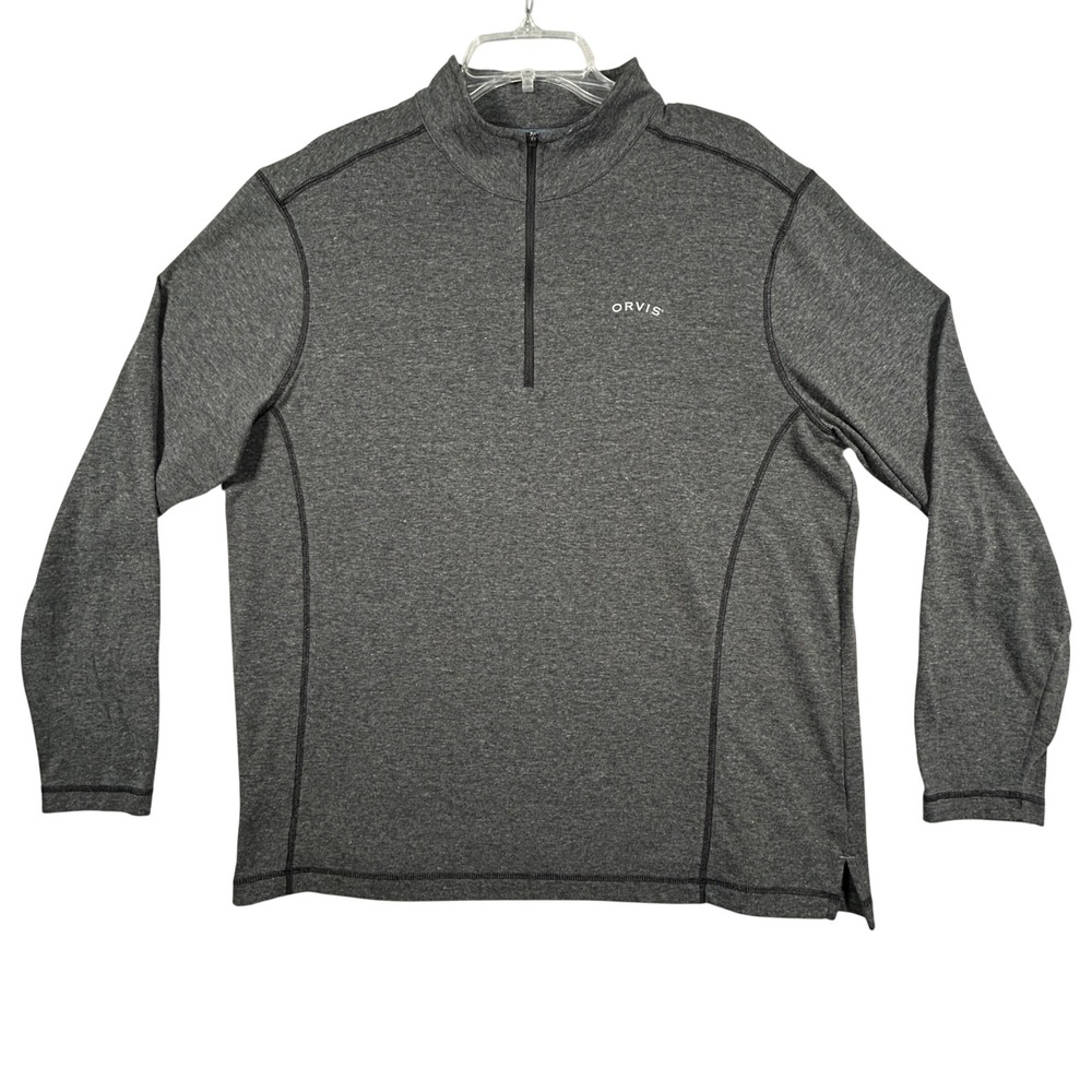 Orvis Pullover Men XL Gray Heather Classic Collection Quarter Zip Long Sleeve